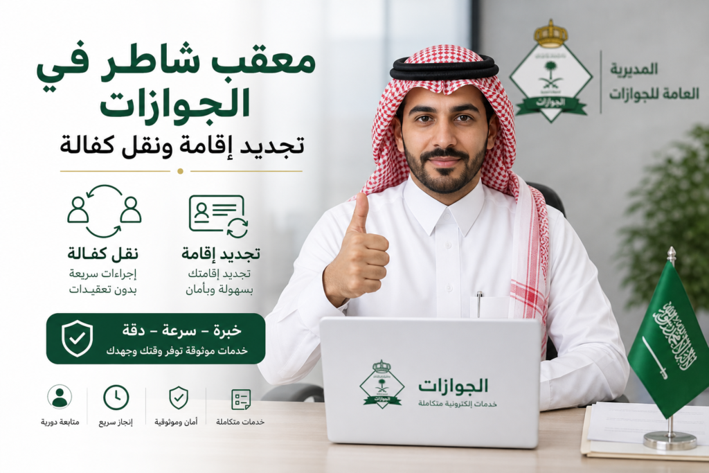 Additional Illustration of معقب شاطر في الجوازات تجديد إقامة ونقل كفالة