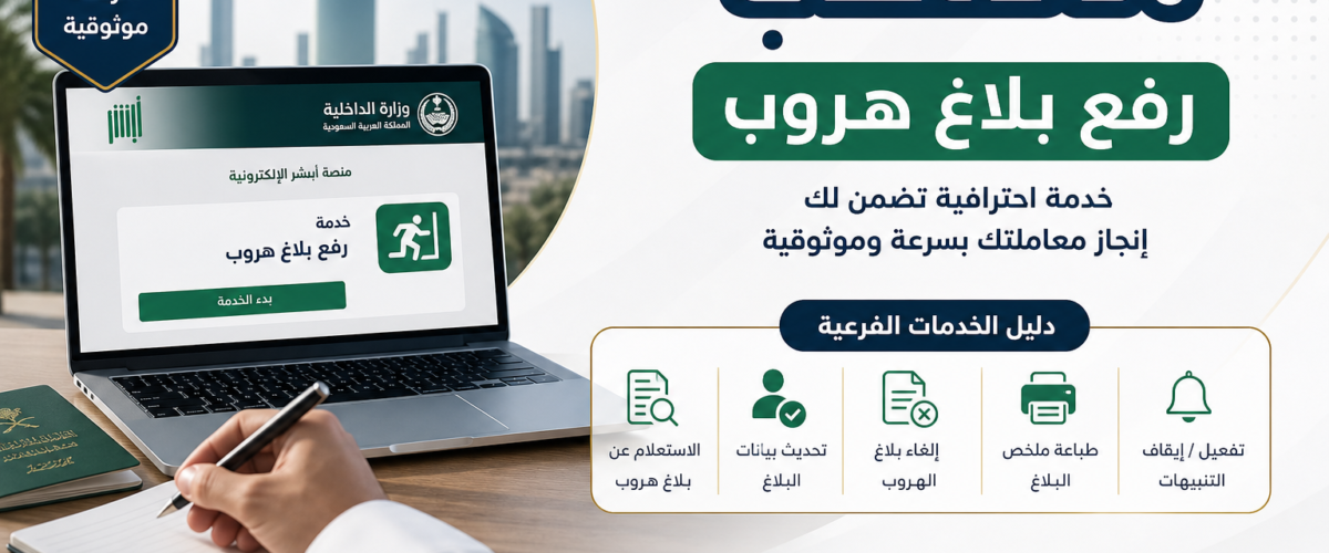 Illustration of معقب رفع بلاغ هروب ودليل الخدمات الفرعية