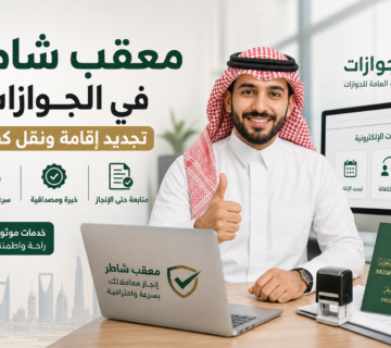 Illustration of معقب شاطر في الجوازات تجديد إقامة ونقل كفالة
