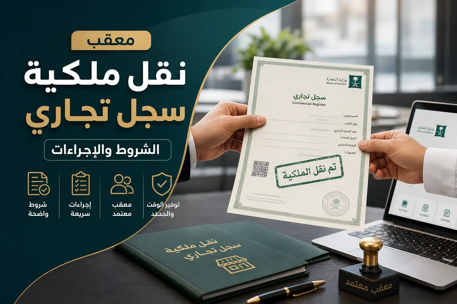 Illustration of معقب نقل ملكية سجل تجاري: الشروط والإجراءات